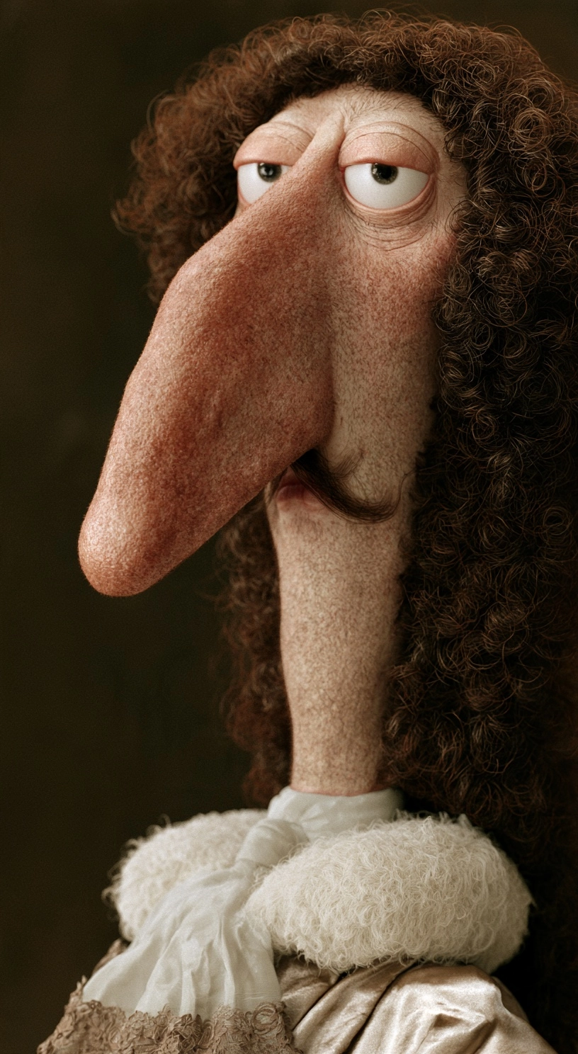 Hyper-realistic yearbook photo of a fictional, eccentric baroque period young very thin , but elegan