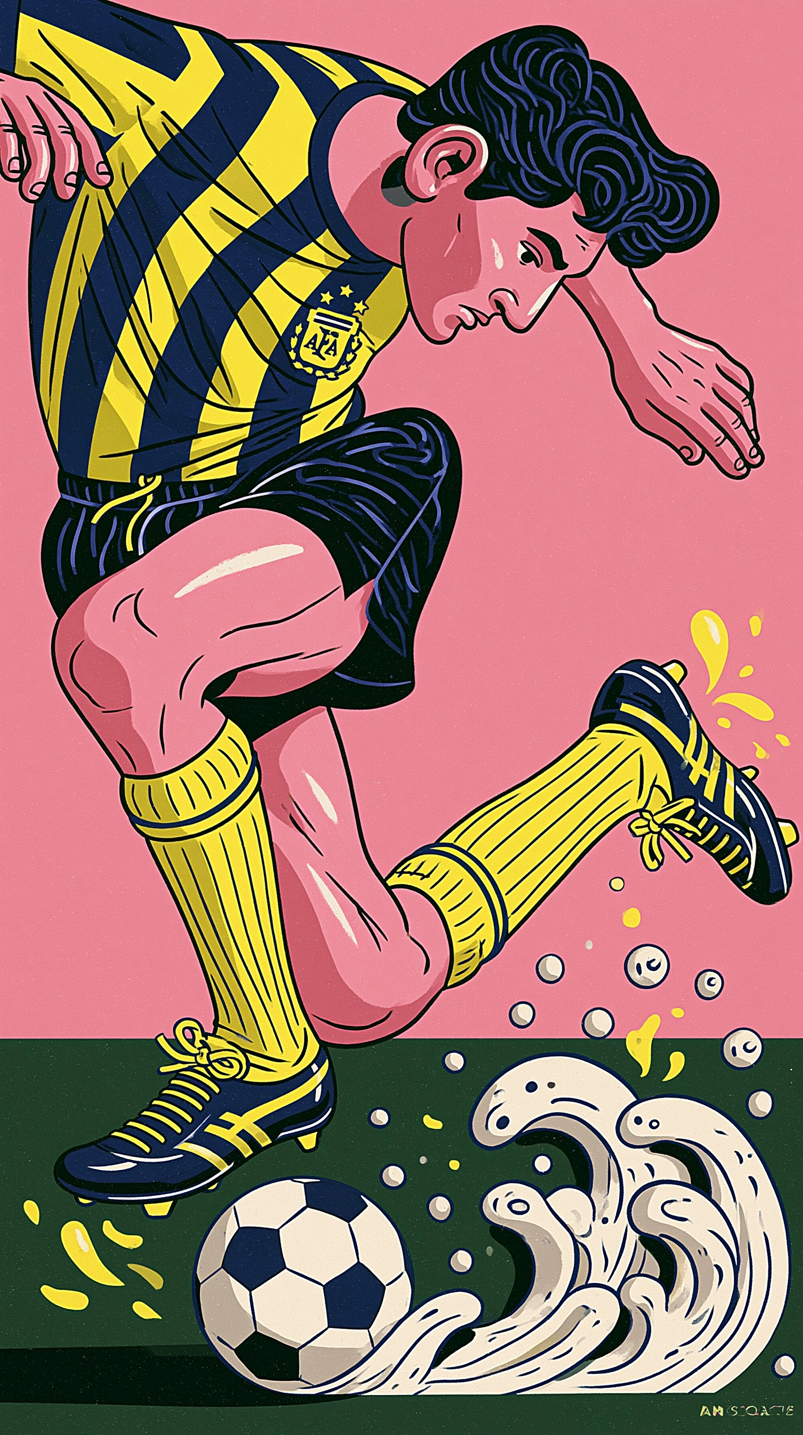 football superstar,argentina, shooting posture,yellow, green, blue